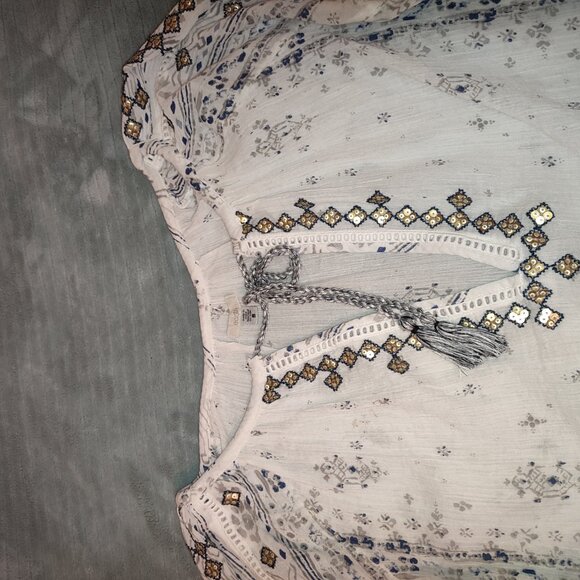 Exquisite Gold Sequin Embroidery Blouse Bell Sleeves Ethnic India Summer Wear - Picture 3 of 12